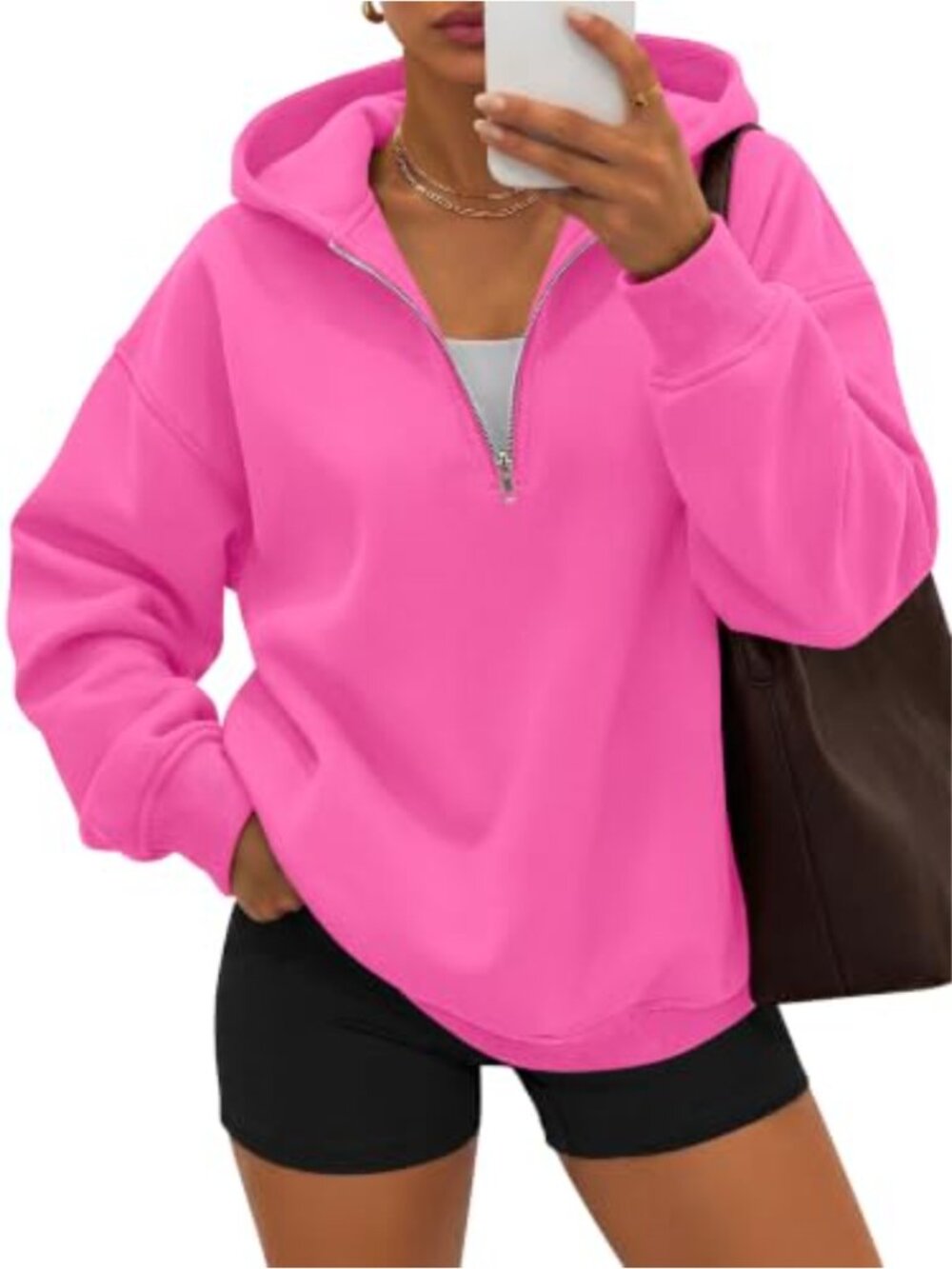 Oversized Quarter Zip Hoodie Pullover Long Sleeve Fleece Sweatshirt Women